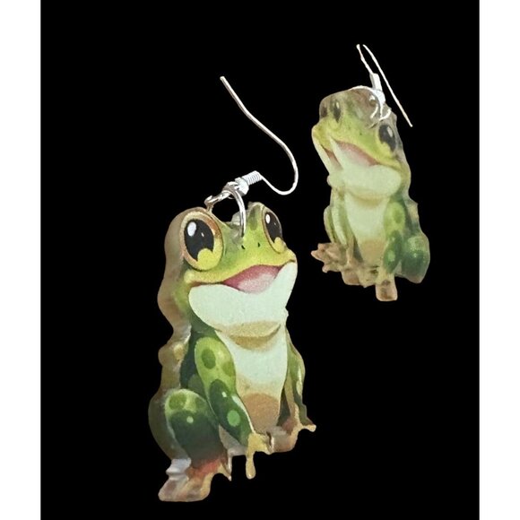 Frog Earrings New Dangle Hooks Green Double Sided Horny Toad Jeremiah Bu… - Picture 11 of 12